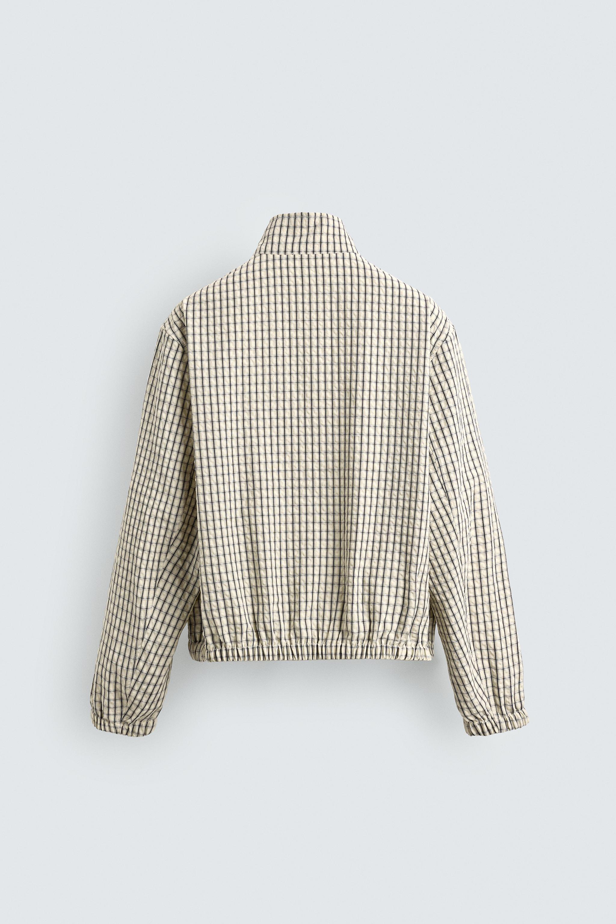 CROPPED FIT TEXTURED PLAID JACKET
